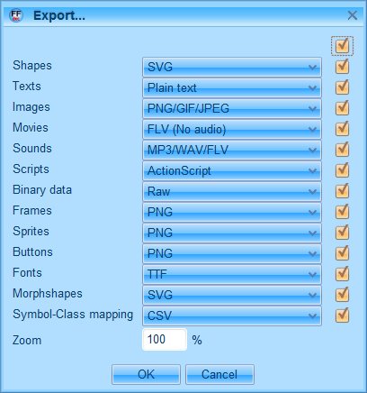Export dialog Export dialog
