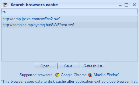 Search browser cache window Search browser cache window